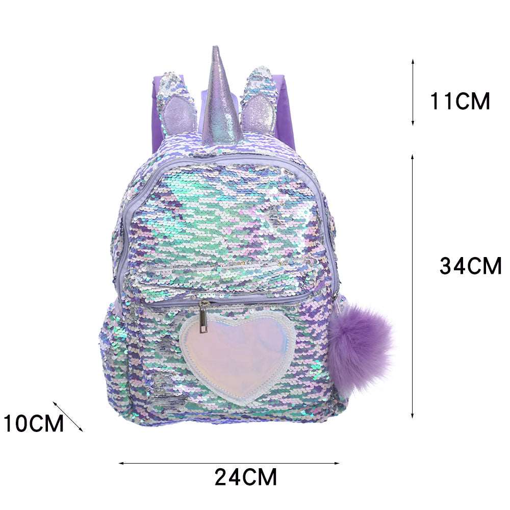 Japanese Aesthetic Laser Holographic Harajuku Love Heart Unicorn Horn Rainbow Gradient Colorful School Bag Backpack