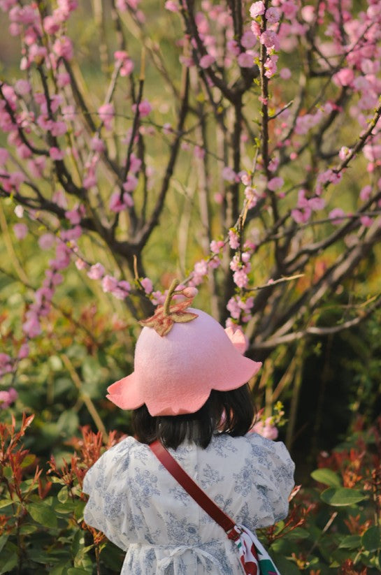 Handmade Cherry Blossom Peach Pink Fairy Flower Cute Wool Hat