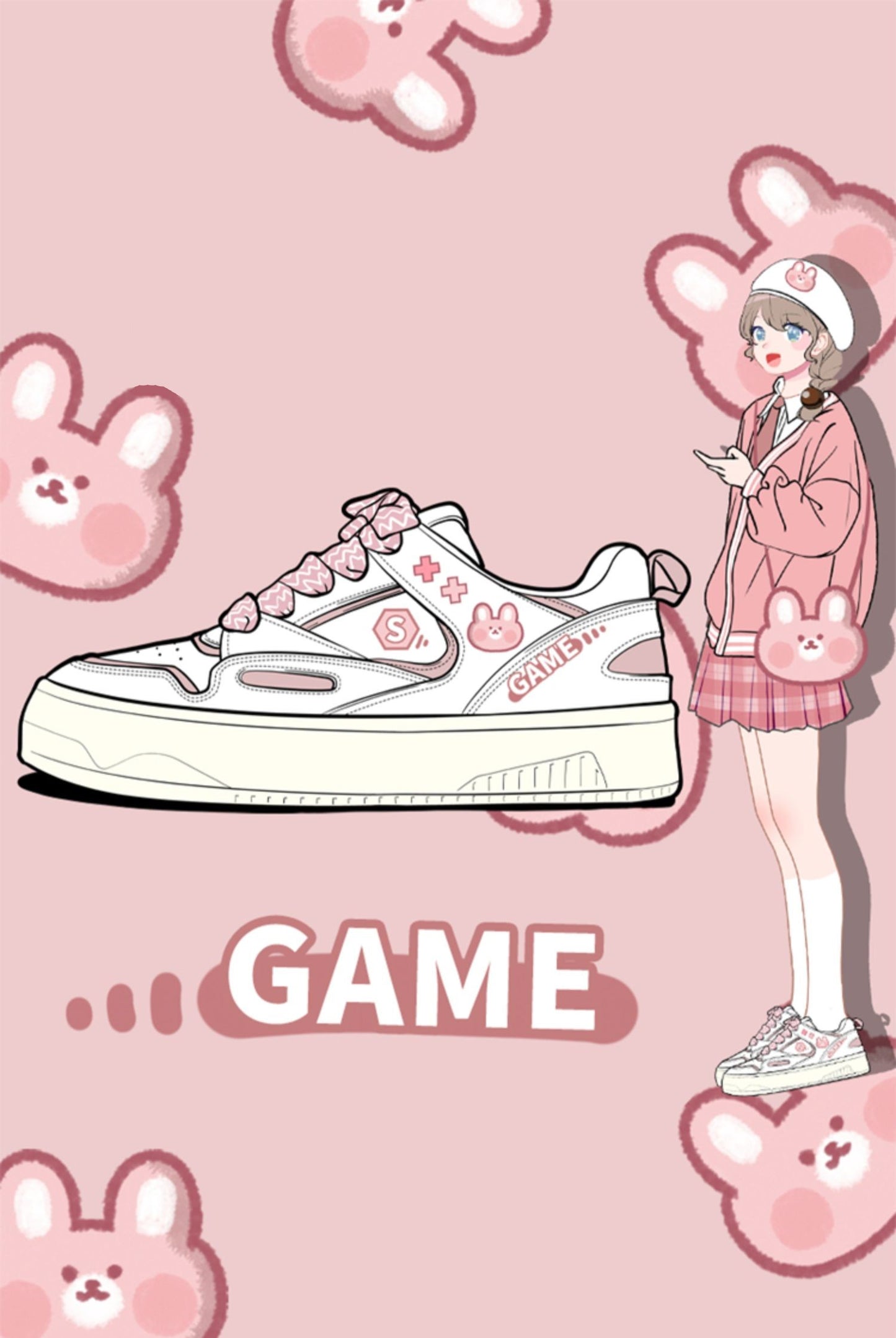 S Class E Sports Game Rabbit Pink White Sporty Sneakers Running Shoes