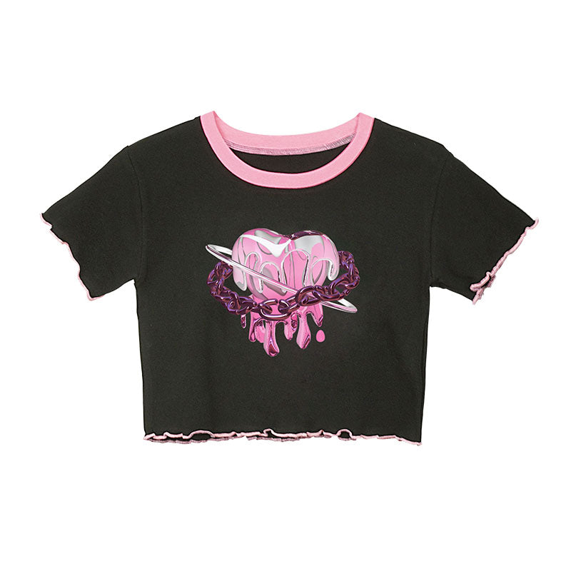 Cyberpunk Metal Pink Silver Heart Love Emo Girl Top T Shirt