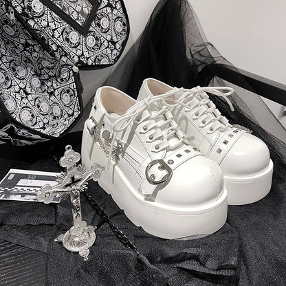 Transfer Student Punk Rock Gothic Black & White Platform Wedges Shoes