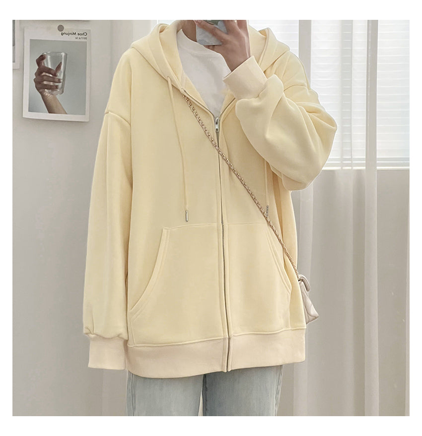 Pastel Light Pink Blue Yellow Cute Causal Street Zipper Hoodie