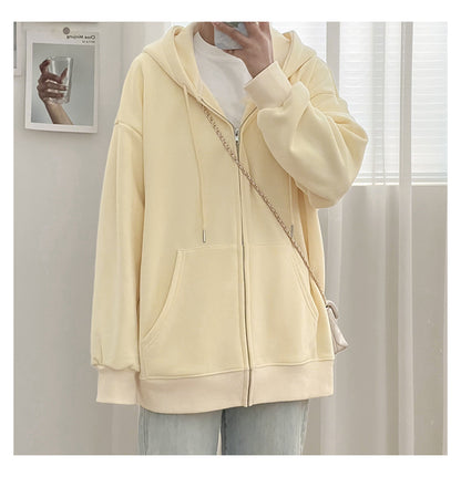 Pastel Light Pink Blue Yellow Cute Causal Street Zipper Hoodie