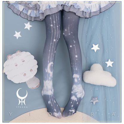 Cloud Moon Stars Dream Witch Blue Gray Pink Purple Stockings Pantyhose Garment