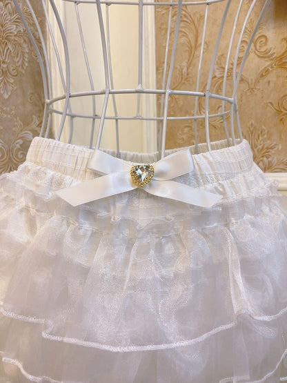 Sweetheart Princess Bow Layered Ruffled White Pink Gathered Short Skirt