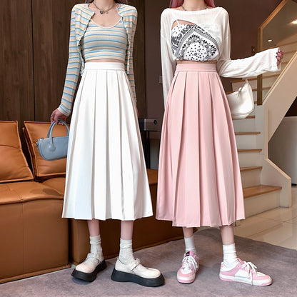 Summer Women Girl Fashion High Waist Pleated A-line Umbrella Skirt