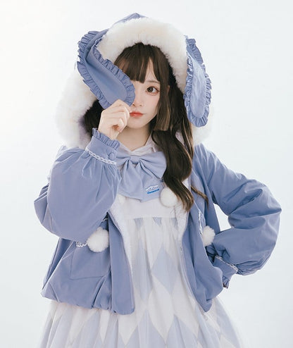 Pink Blue Winter Rabbit Ears Ruffled Wrist Jacket