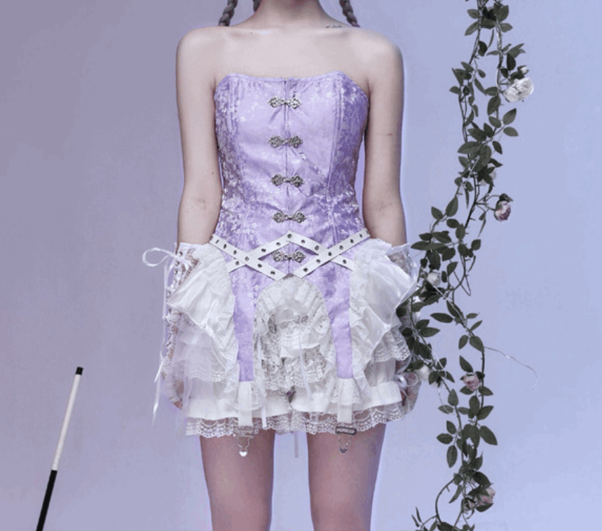 Blood Supply Salvation Gothic Punk Jacquard White Lace Purple Fishbone Sleeveless Top