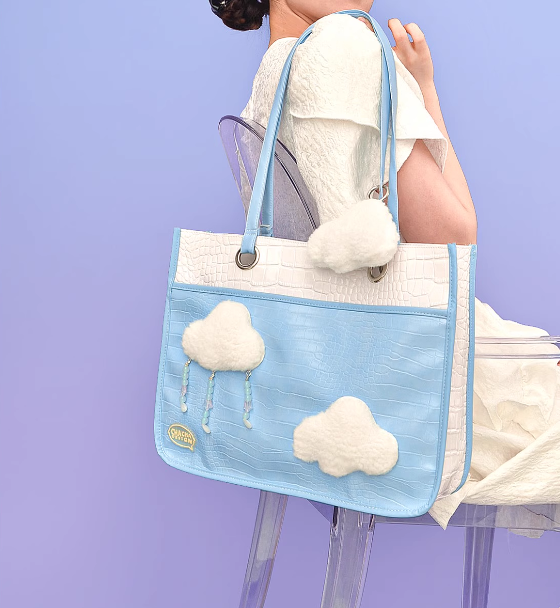 Pastel Sky Blue Collecting Clouds Large Capacity Tote Bag