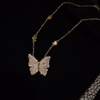 Gold Pure White Butterfly Pendant Necklace