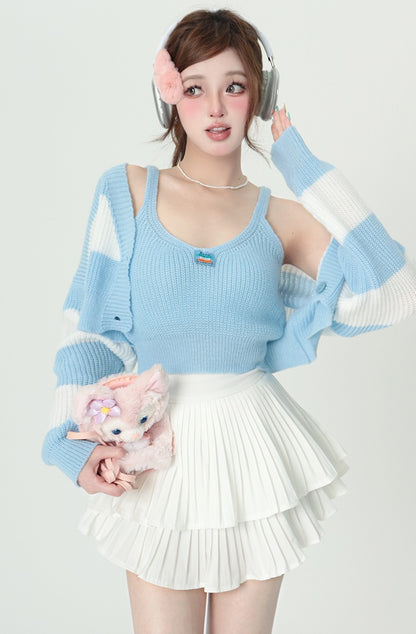 Bubblegum Baby Blue Striped Cardigan Two Piece Set