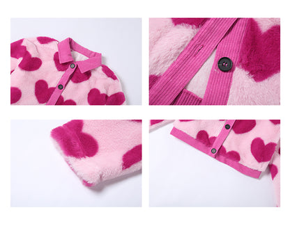 Heart Shaped Hot Pink Print Plush Jacket