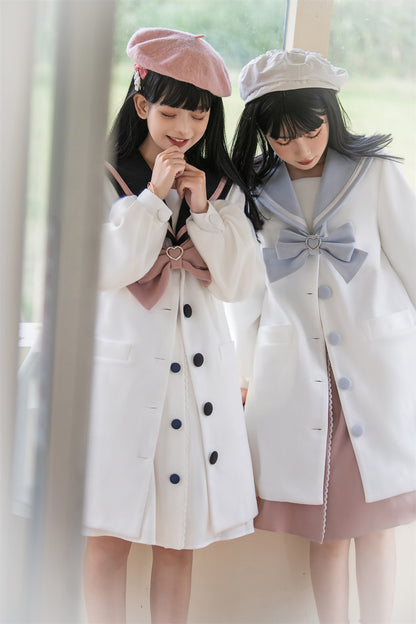 Sailor Collar with Ribbon Winter Autumn Coat