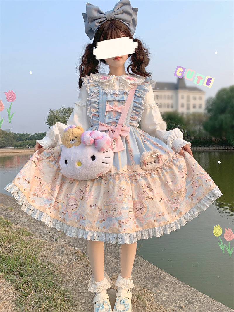 Doll Collar Elegant Lace Pink & White Long Sleeve T Shirt Blouse Top