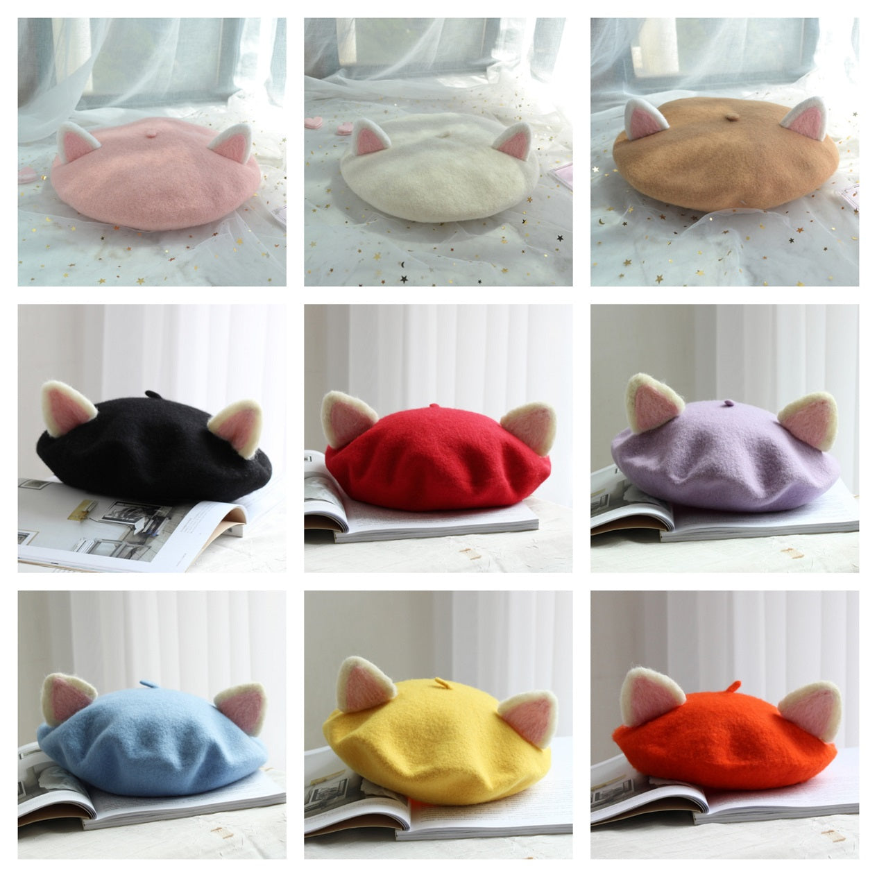 Cute Wool Cat Ears Beret Hat