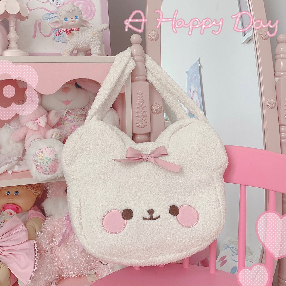 Cute Doll Bear Shiba Inu Dog Large Capacity Shoulder Messenger Bag