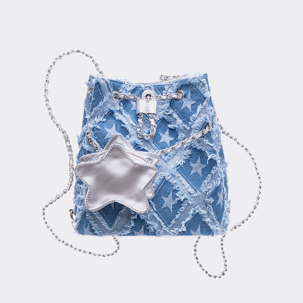 Y2K Denim Silver Star Tassel Bag Bucket Backpack