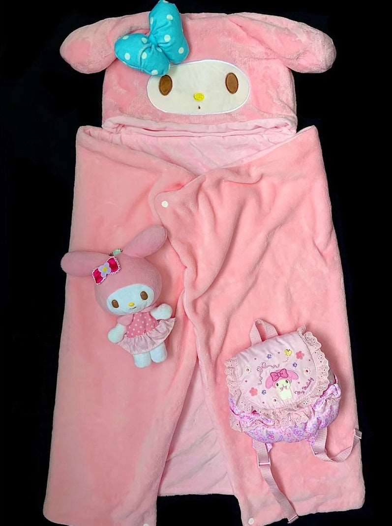 Cartoon Pink Kitty Melody Purple Devil CInnamon Dog Hooded Shawls Blanket Pajama Wrap