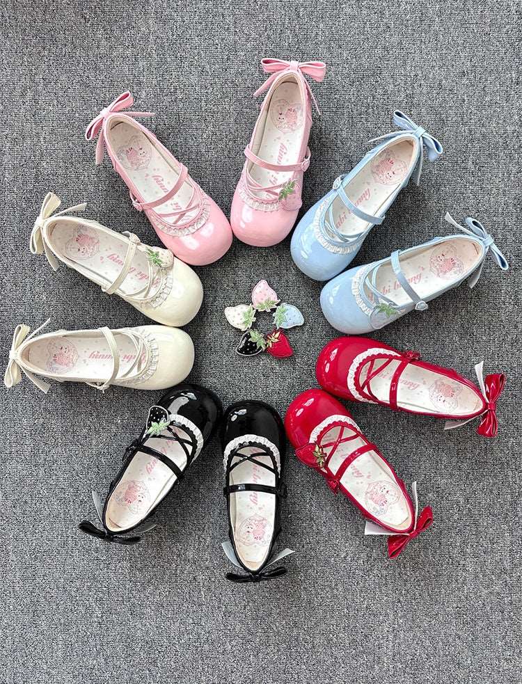 Abi Rabbit Little Strawberry Round Toe Low Heels Mary Jane Shoes