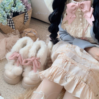 Puffy Sheep Lolita Fluffy Cupid Cute Pompom Balls Winter Fur Velvet Cotton Shoes Snow Boots