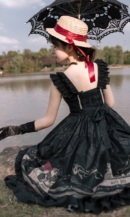 Nightingale and Rose Birdcage Black Red Gothic Goth Girl Strap Dress