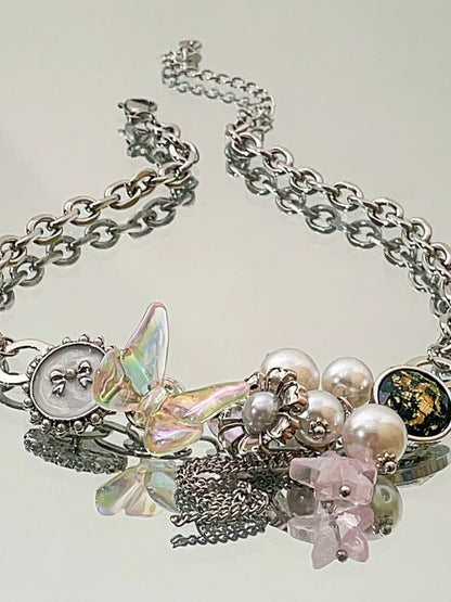 Pearl Colorful Butterfly Chain Pendant Necklace