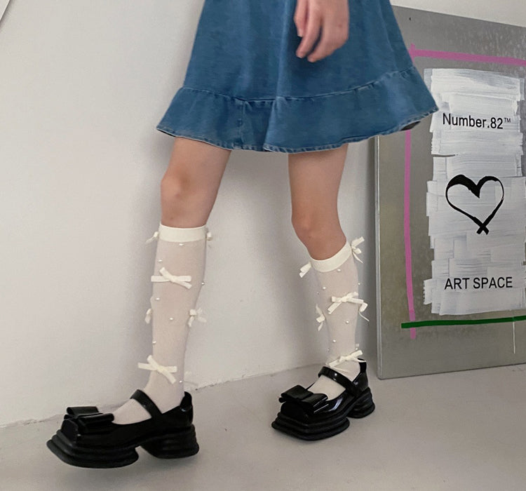 Japanese Sexy Bow Transparent Tights Stockings Socks