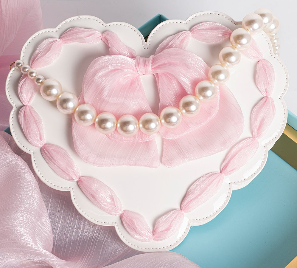 Lovely Pearl Decorated Heart Bag
