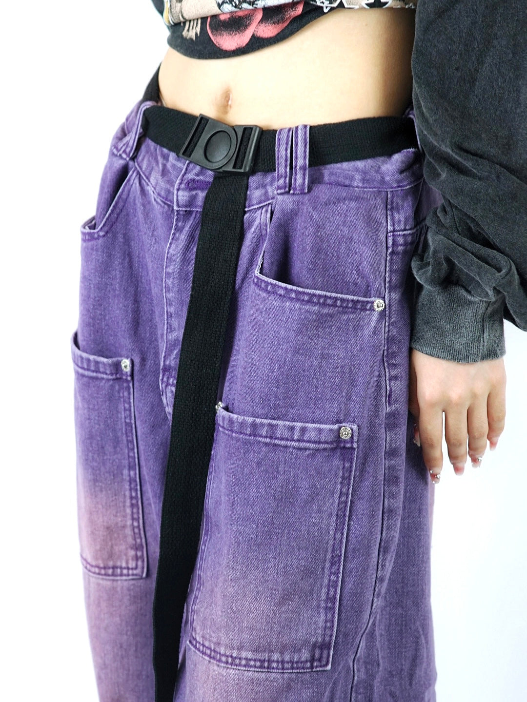 Y2K Loose Wide Leg Gradient Purple Washed Denim Jeans Pants