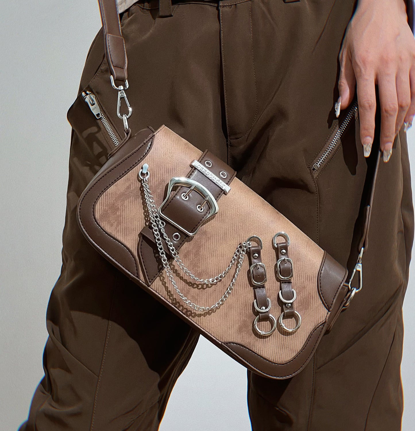 Retro Grunge Industrial Brown Leather Strap Shoulder Bag