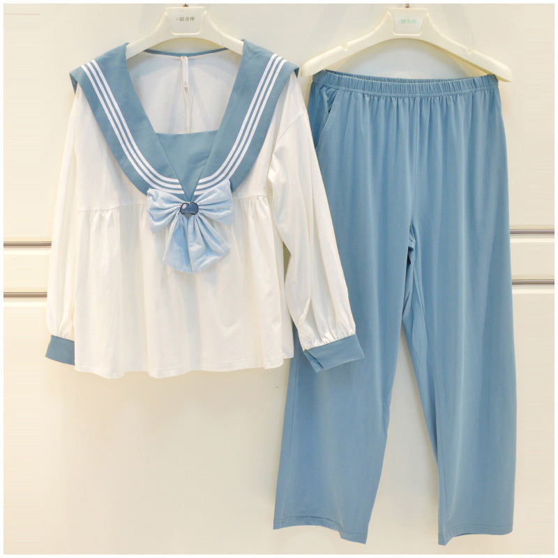 Japanese Anime Girl Cotton Sweet Cute Cozy Pajamas Long Sleeve Top & Pants Trousers Two Piece