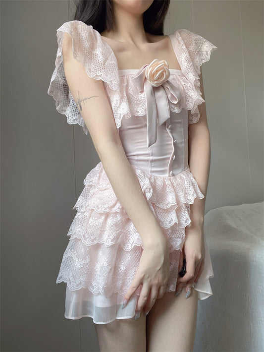 Rose Princess Pink Lace Fairy Spring Dress