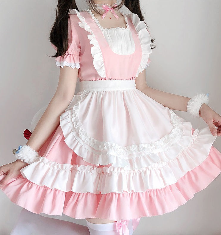 Cute Anime Japanese Maid Neko Pink Dress Cosplay