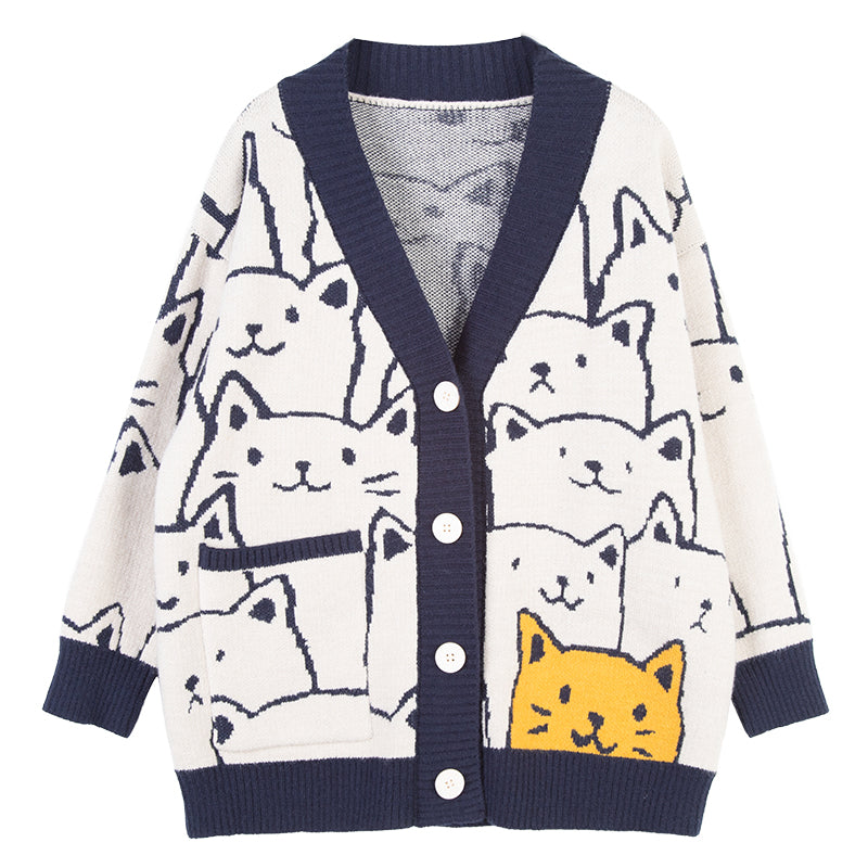 Cute Cat Pattern Knitted Cardigan