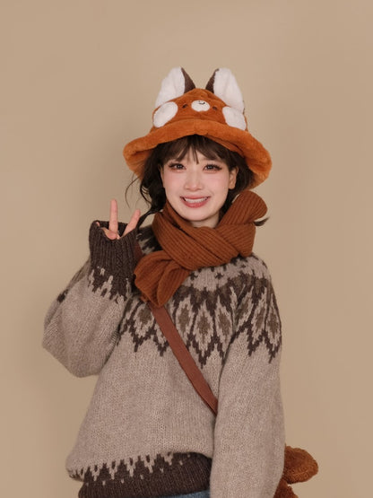 Cute Plush Doll Red Fox Warm Winter Hat