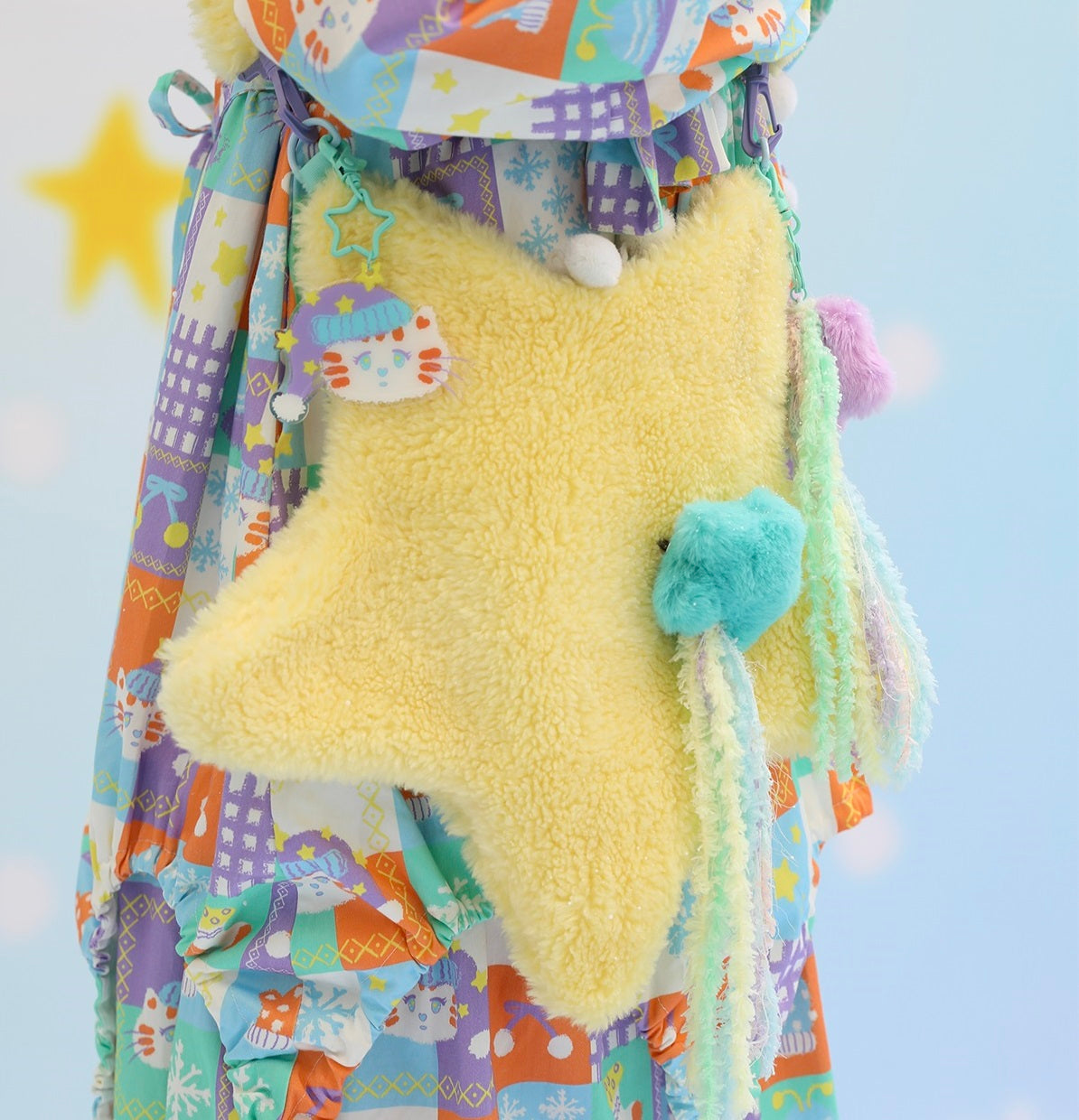 Y2K Pink Blue Yellow Star Fluff Plush 3D Bag