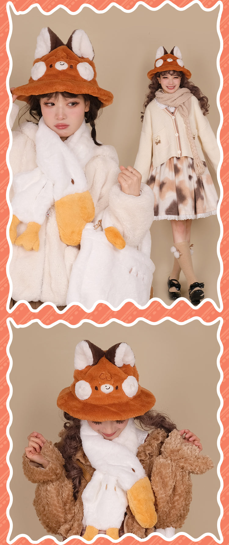 Cute Plush Doll Red Fox Warm Winter Hat