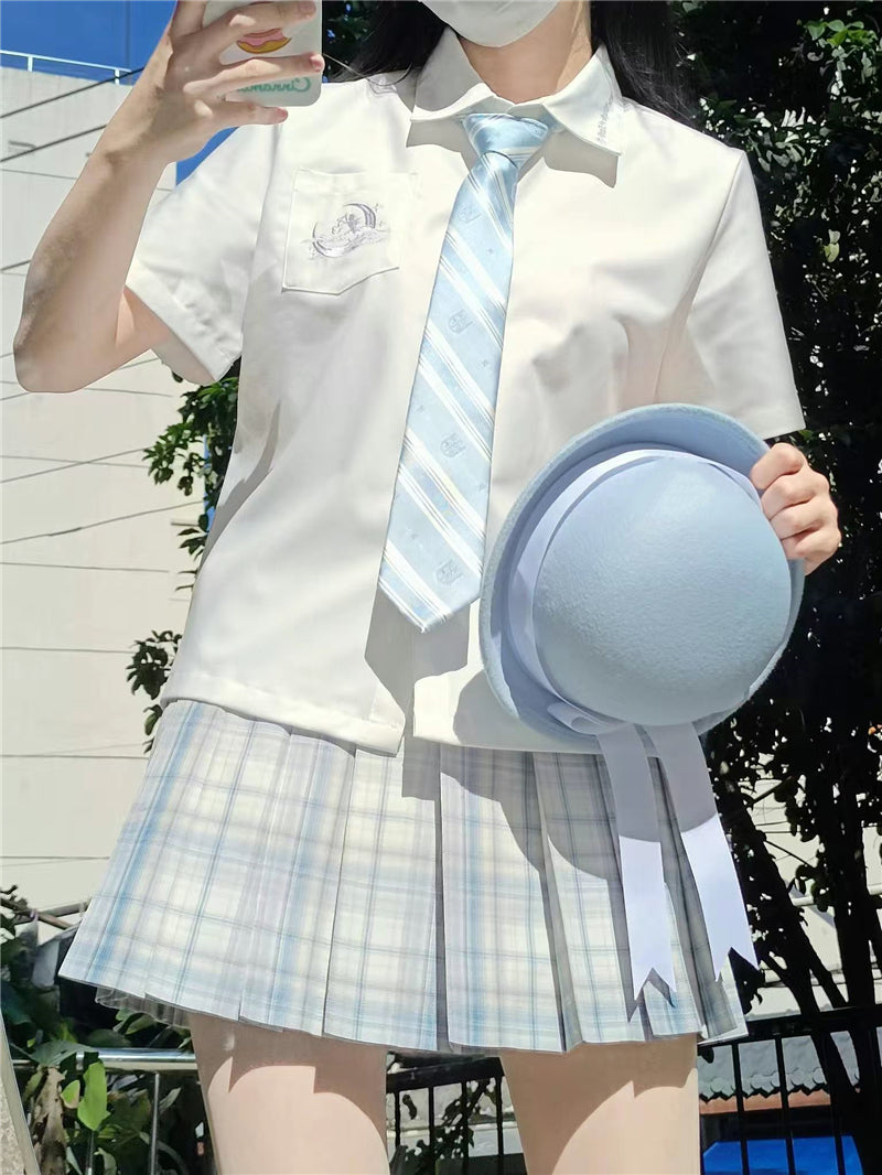 Spring Pink & Blue Fresh Japanese College Girl Style White Ribbon Bowler Hat