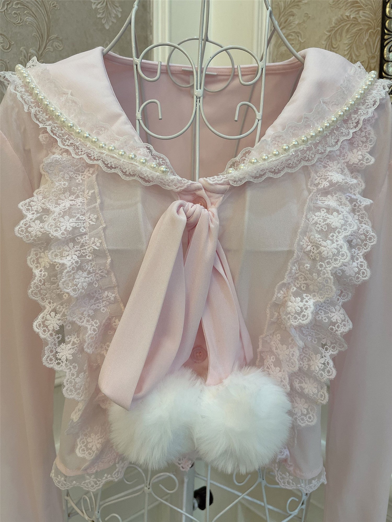 Sweetheart Princess Vintage Coquette Pastel Lace Bow Pink Cardigan ...