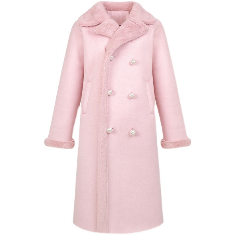 French Classic Sweet Spring Autumn Fall Winter Luxury Neck Strap Woolen Pink Blue Coat