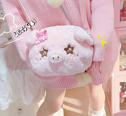 Plush Doll Pig Piggy Pattern Pink Messenger Handbag Bag