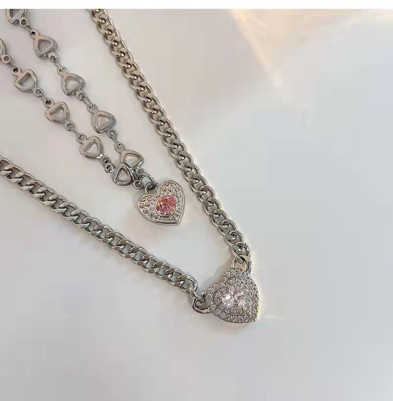 Chic Sweet Silver Heart Chain Necklace