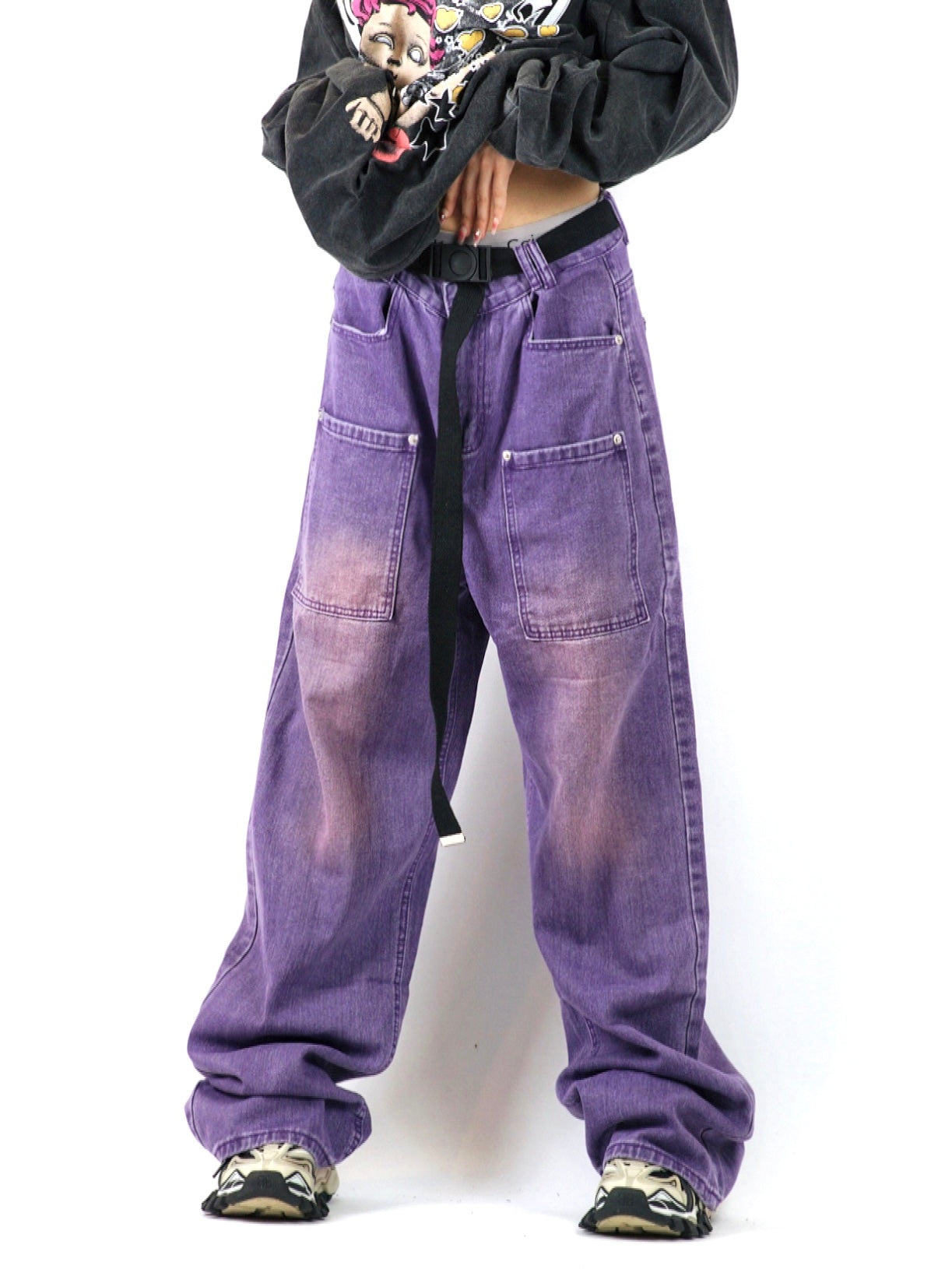 Y2K Loose Wide Leg Gradient Purple Washed Denim Jeans Pants