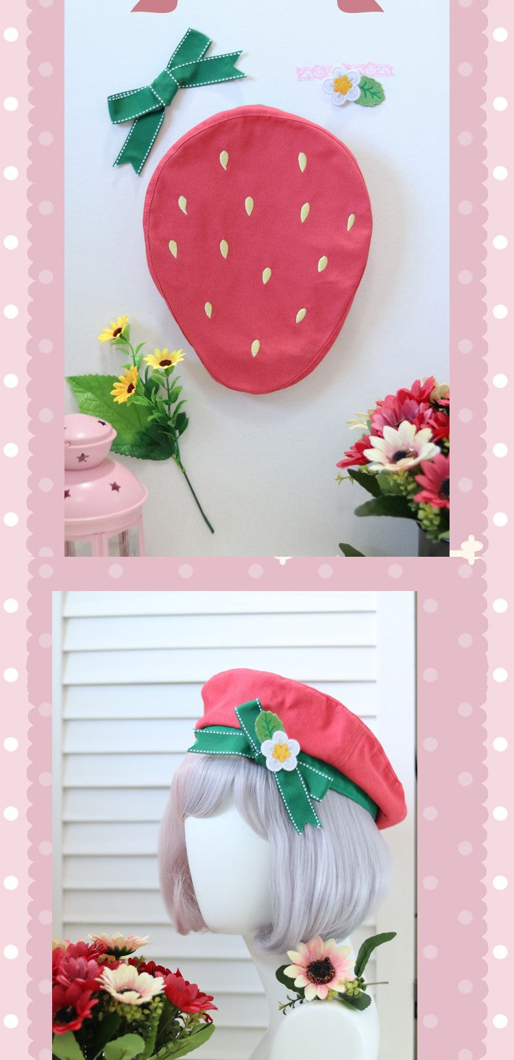 Spicy Donuts Japanese Cute Red Strawberry Fruit Beret Hat