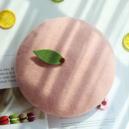 Cute Pink Peach Wool Beret Hat