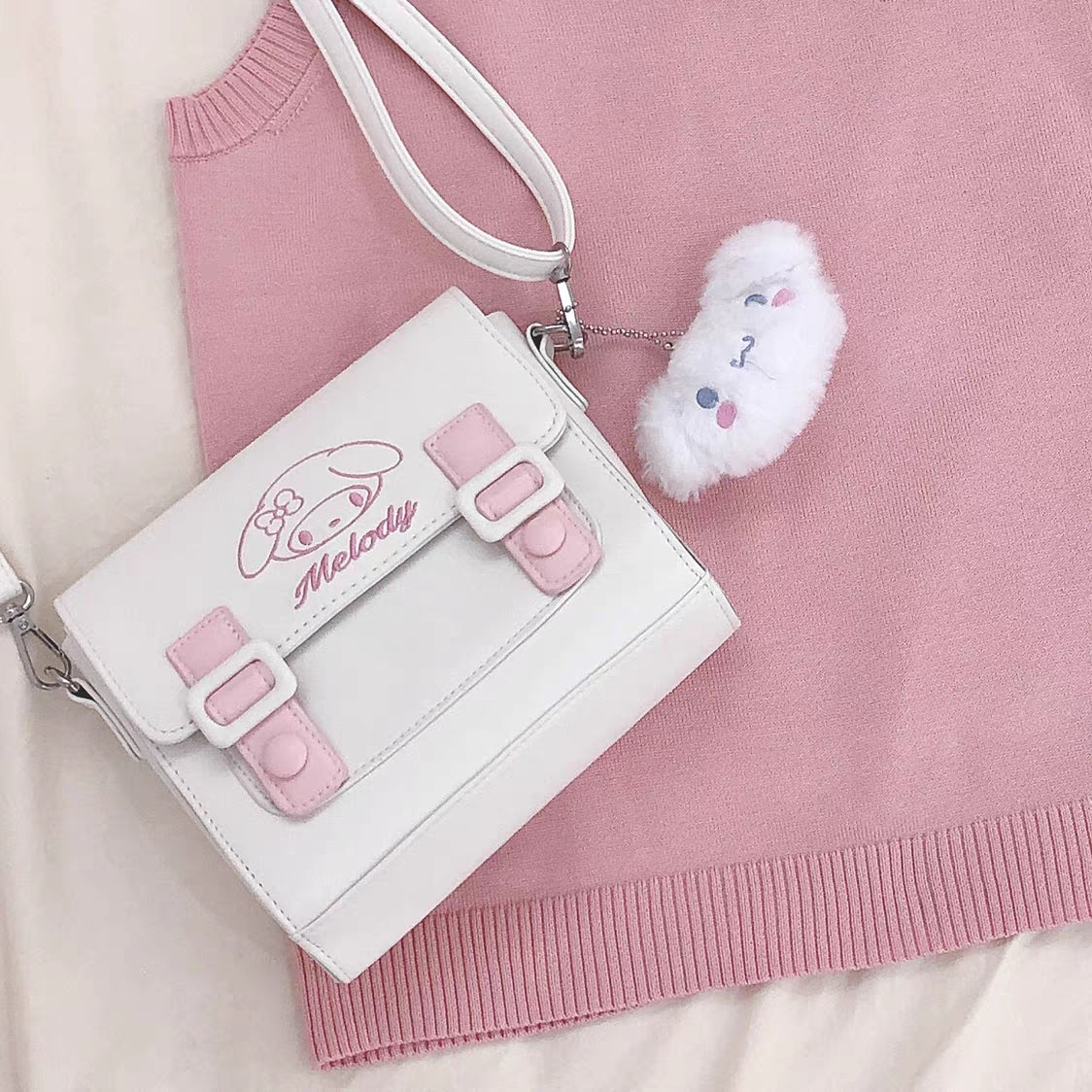 Pink White Sanrio My Melody Shoulder Messenger Bag