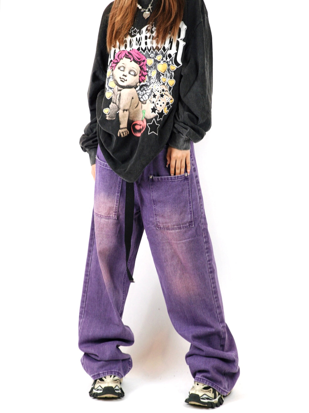 Y2K Loose Wide Leg Gradient Purple Washed Denim Jeans Pants