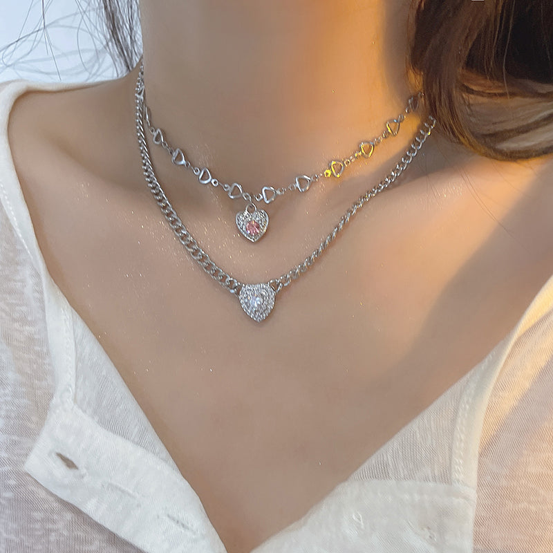 Chic Sweet Silver Heart Chain Necklace