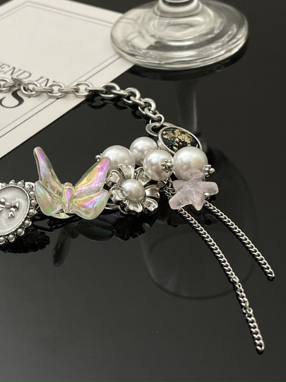 Pearl Colorful Butterfly Chain Pendant Necklace