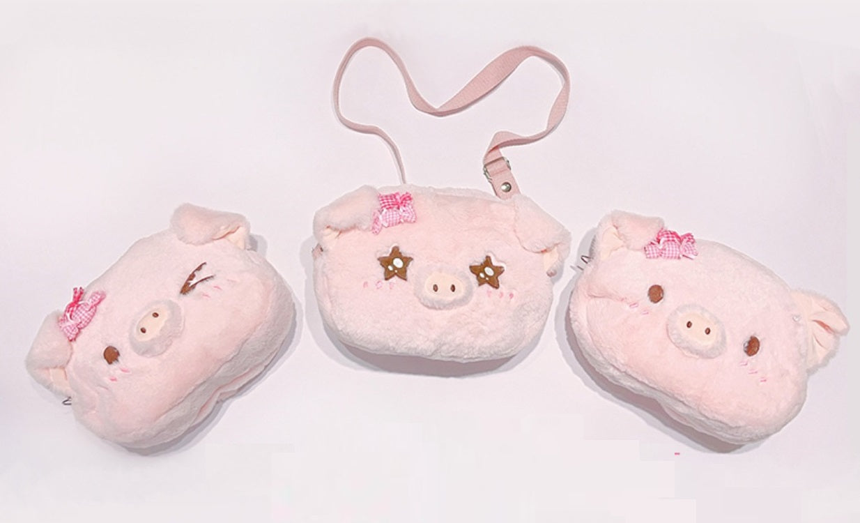 Plush Doll Pig Piggy Pattern Pink Messenger Handbag Bag